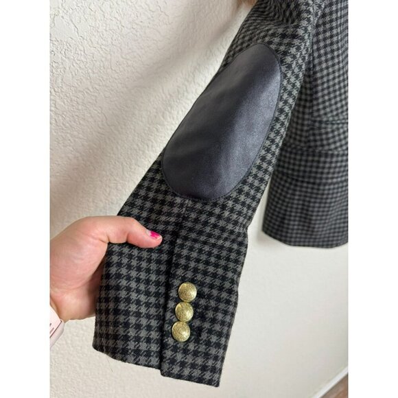 J.Crew Women's Blazer Jacket Size 2 Wool Houndstooth Elbow Patches preppy - Picture 5 of 11